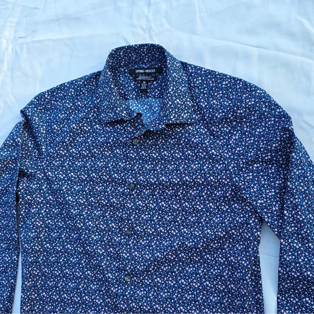 Spring + Mercer Modern Fit Stretch Floral Dress Shirt 15.5 34/35 Blue M #252